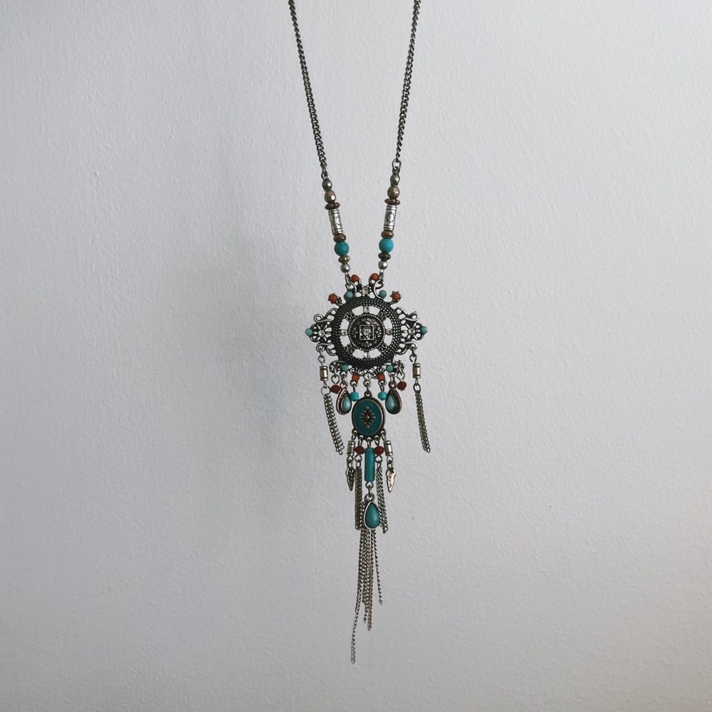 Dream-Catcher Silver and Turquoise Necklace